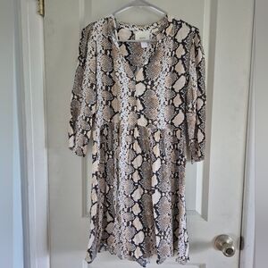 Maeve Anthropologie Juno Snake Print Long Sleeve V Neck Shift Dress